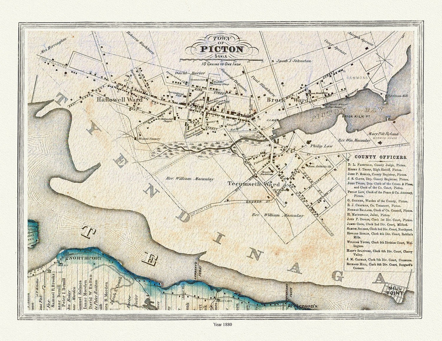 Town of Picton in Prince Edward County, Tremaine auth.,1863 , map on heavy cotton canvas, 45 x 65 cm, 18 x 24" approx. - The Map Chest