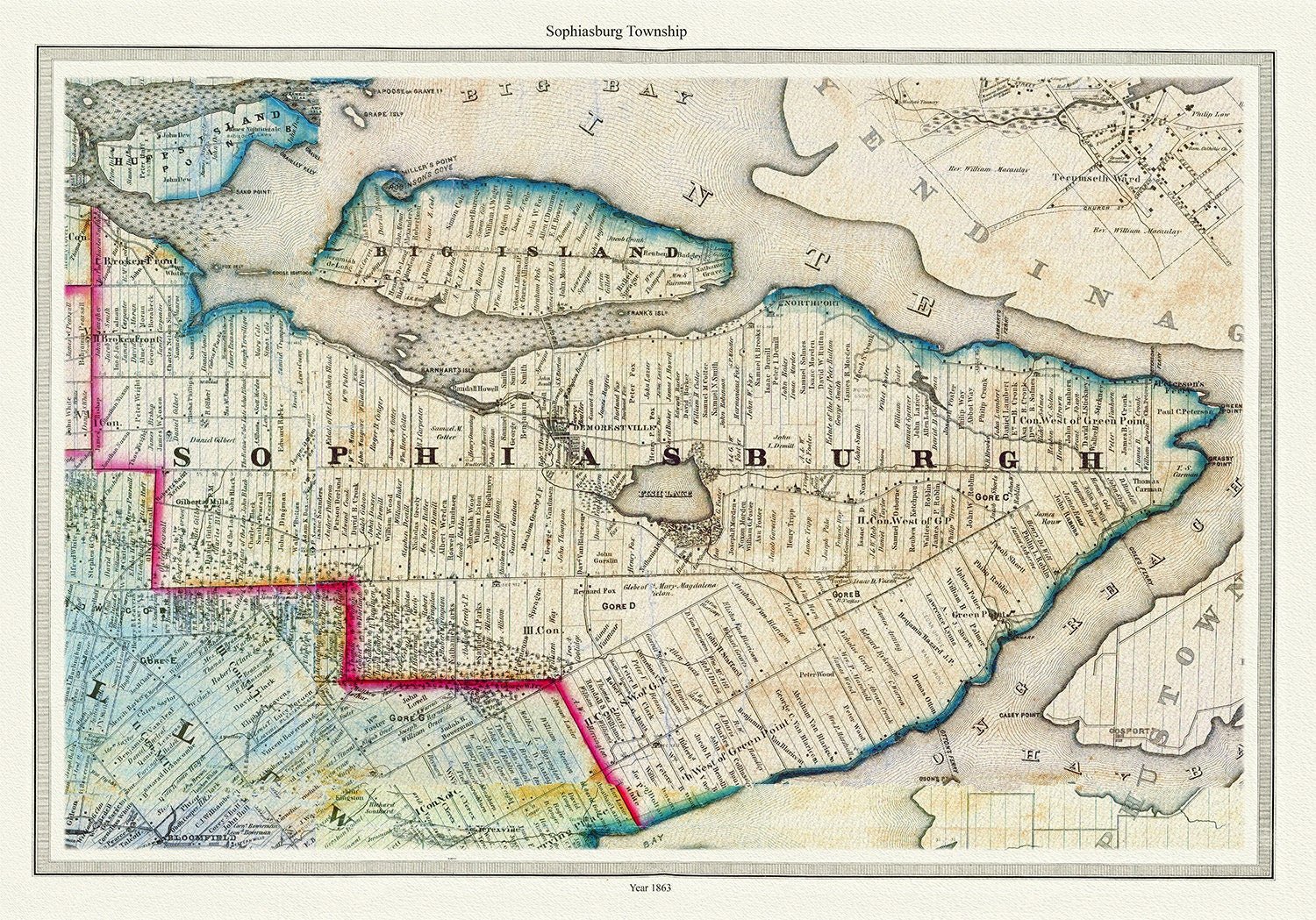 Township of Sophiasburg in Prince Edward County, Tremaine auth., 1863, map on heavy cotton canvas, 45 x 65 cm, 18 x 24" approx. - The Map Chest