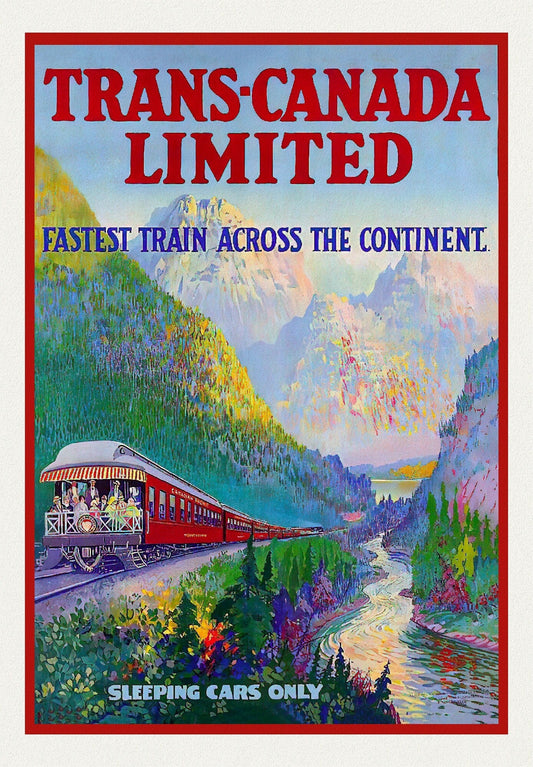 Trans Canada Ltd., Fastest Train Across the Continent, vintage poster on durable cotton canvas, 50 x 70 cm, 20 x 25" approx. - The Map Chest