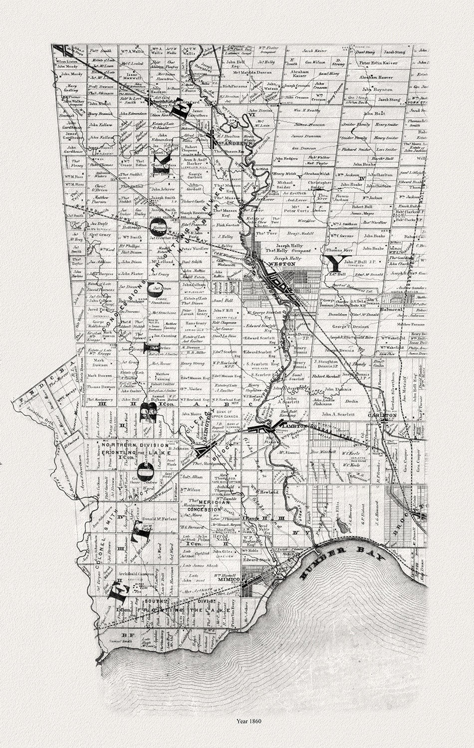 Tremaine's Map of Etobicoke, 1860, map on heavy cotton canvas, 22x27" approx. - The Map Chest