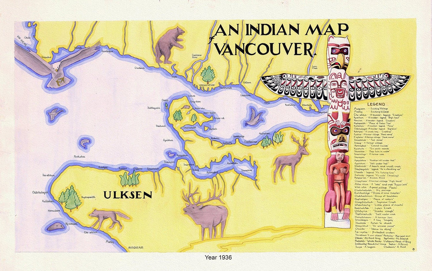 Vancouver, An Indian Map, 1936, map on heavy cotton canvas, 45 x 65 cm, 18 x 24" approx. - The Map Chest