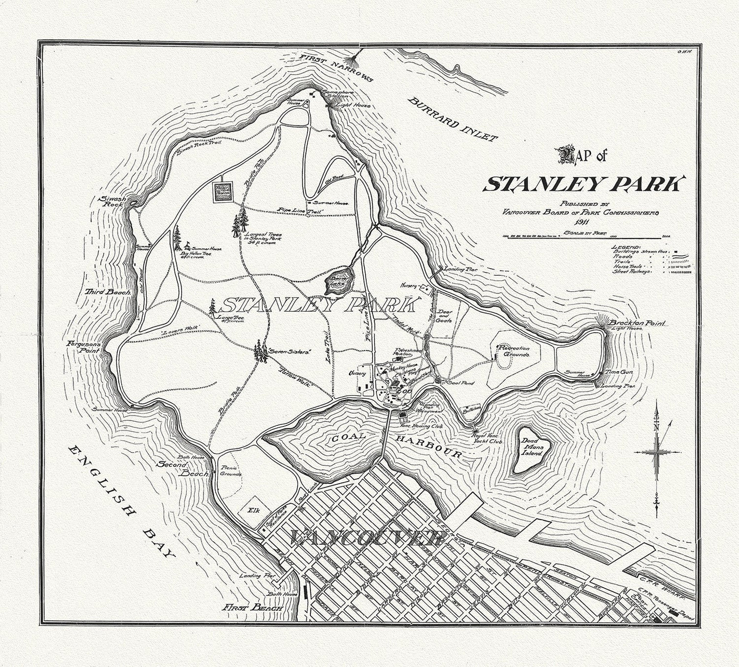 Vancouver, Map of Stanley Park, 1916, map on heavy cotton canvas, 45 x 65 cm, 18 x 24" approx. - The Map Chest