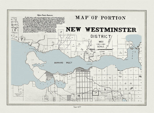 Vancouver, New Westminster District, 1877, map on heavy cotton canvas, 45 x 65 cm, 18 x 24" approx. - The Map Chest