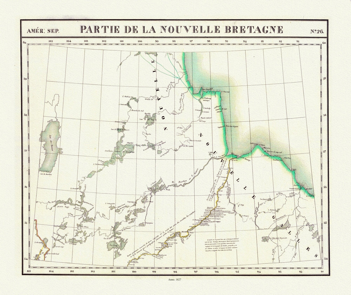 Vandermaelen, Partie, Nouvelle Bretagne (Manitoba), 1827 , map on heavy cotton canvas, 22x27" approx. - The Map Chest