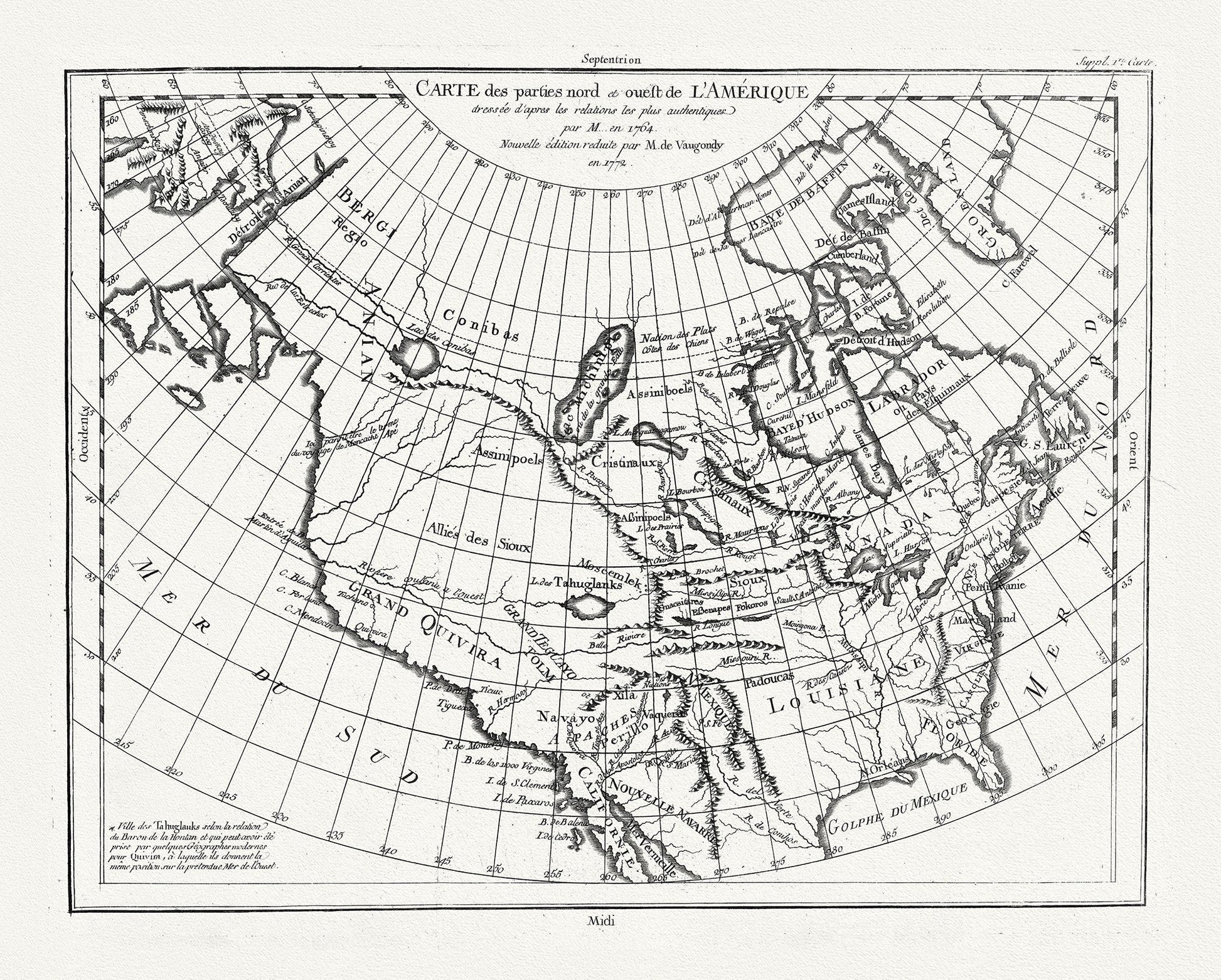 Vaugondy et Diderot, Carte des parties nord et ouest de L'Amerique, 1772 , map on heavy cotton canvas, 22x27" approx. - The Map Chest