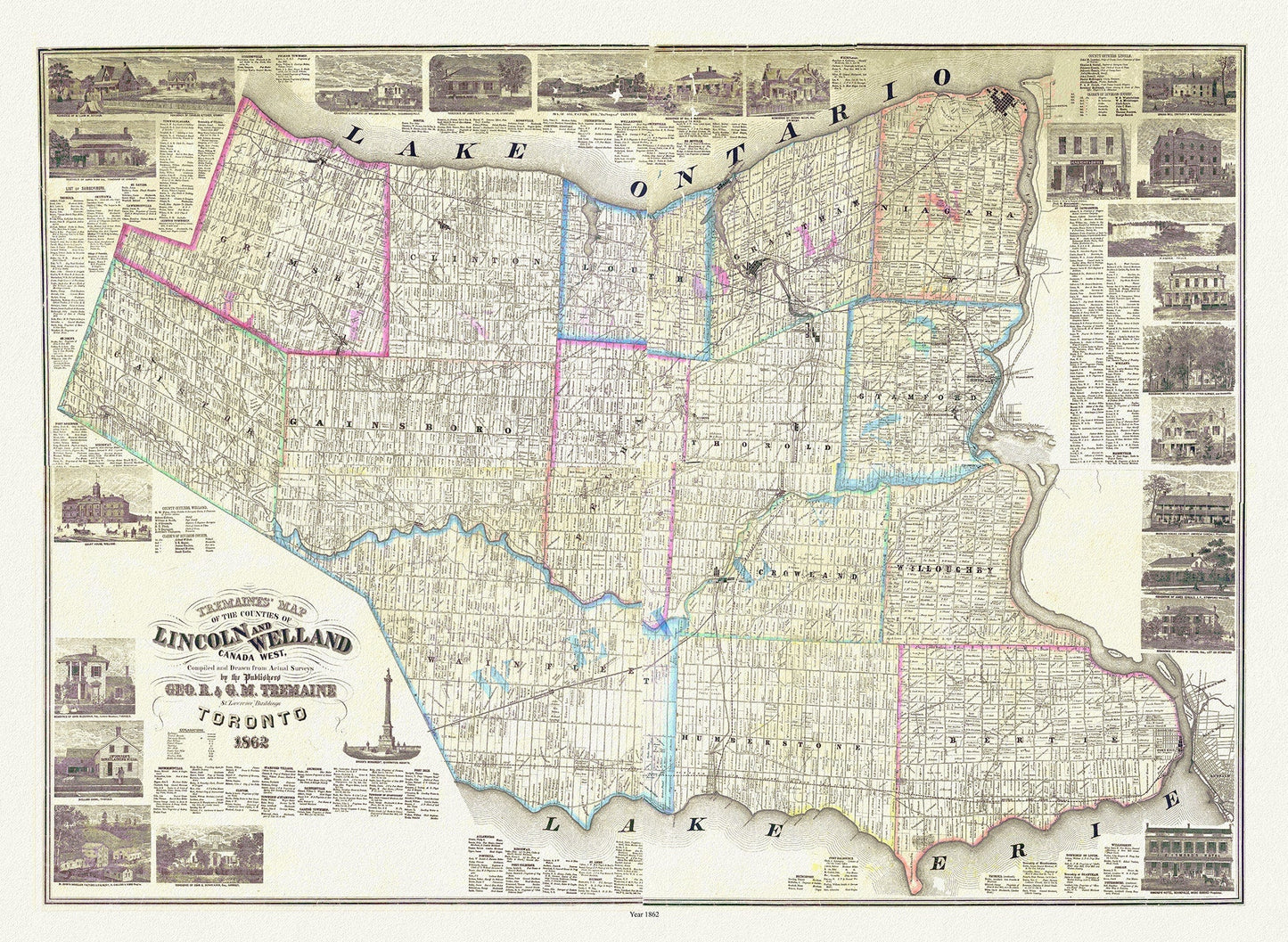 Wellend & Lincoln Counties, Treamaine auth., 1862, map on durable cotton canvas, 50 x 70 cm, 20 x 25" approx. - The Map Chest