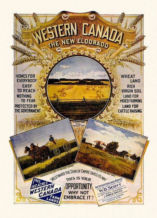 Western Canada, The New Eldorado, vintage poster on heavy cotton canvas, 22x27" approx. - The Map Chest