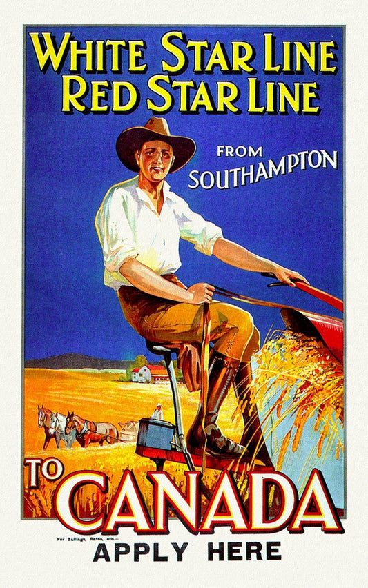 White Star Line to Canada from Southampton, vintage ocean travel poster on heavy cotton canvas, 50 x 70 cm, 20 x 25" approx. - The Map Chest