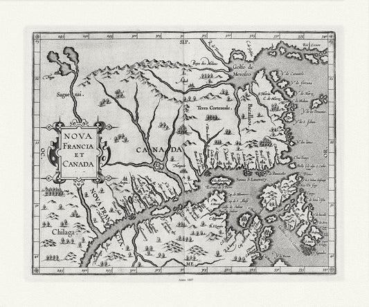 Wytfliet, Corneille, Nova Francia et Canada, 1607 , map on heavy cotton canvas, 22x27" approx. - The Map Chest
