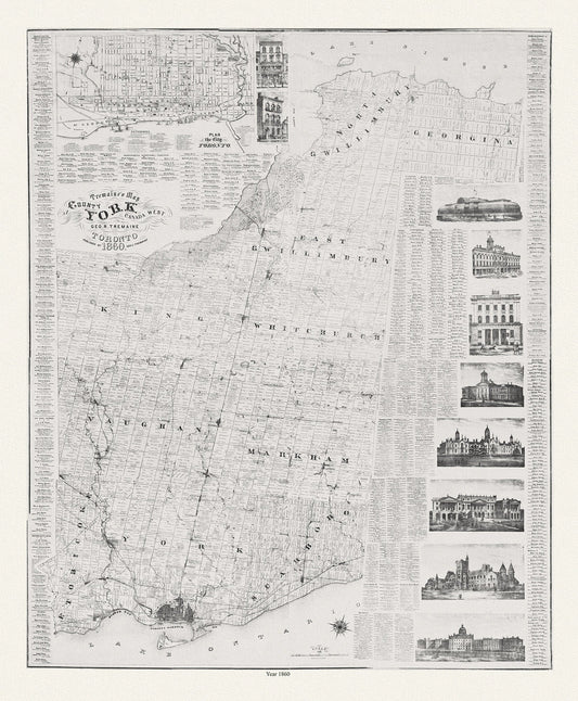 York County: Tremaine's Map of the County of York, Canada West, 1860, map on heavy cotton canvas, 22x27" approx. - The Map Chest