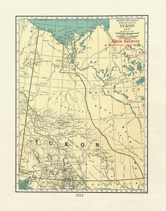 Yukon, 1924, Map on heavy cotton canvas, 27x22" approx. - The Map Chest