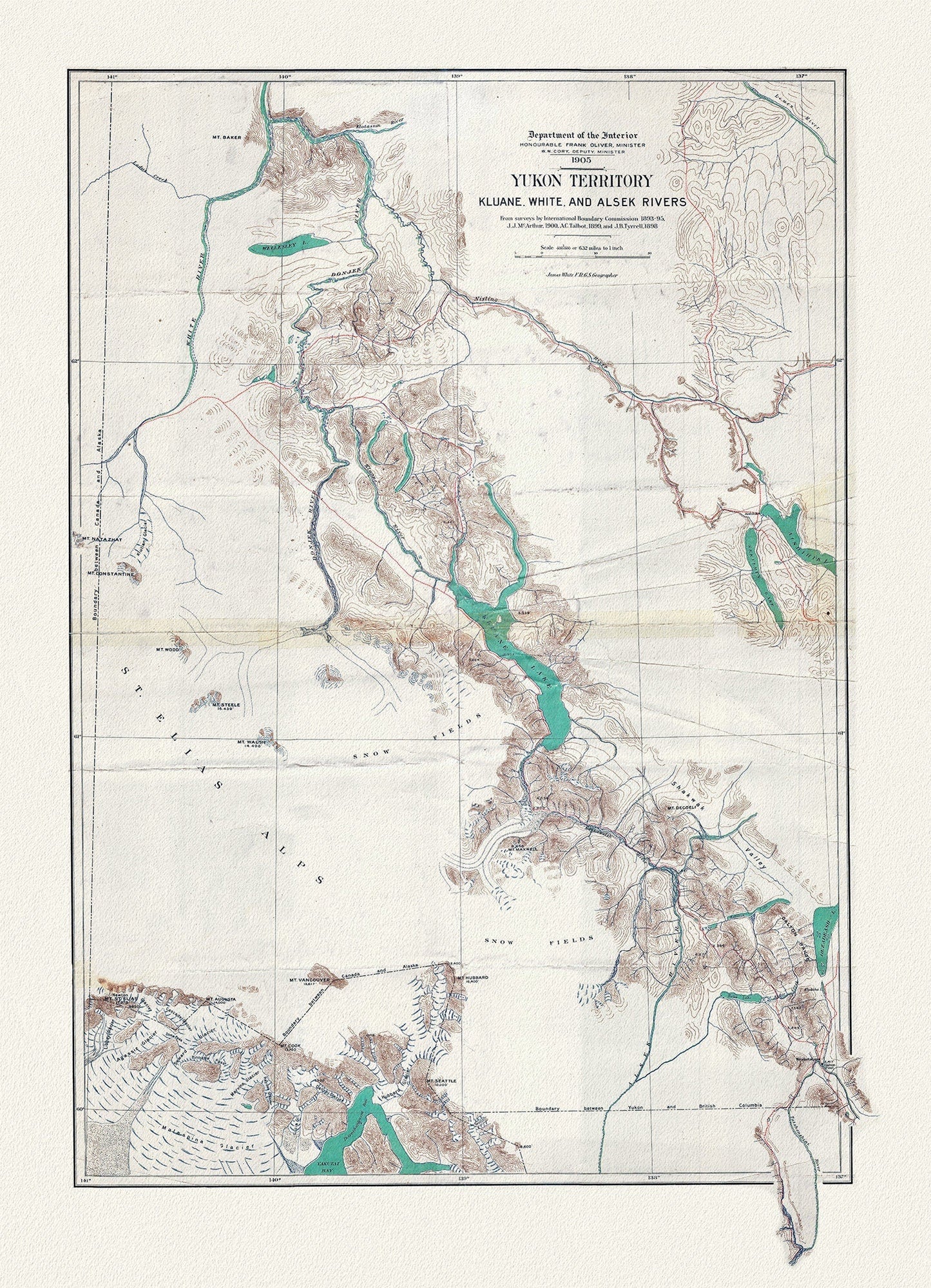 Yukon Territory, 1905, Map on heavy cotton canvas, 27x22" approx. - The Map Chest