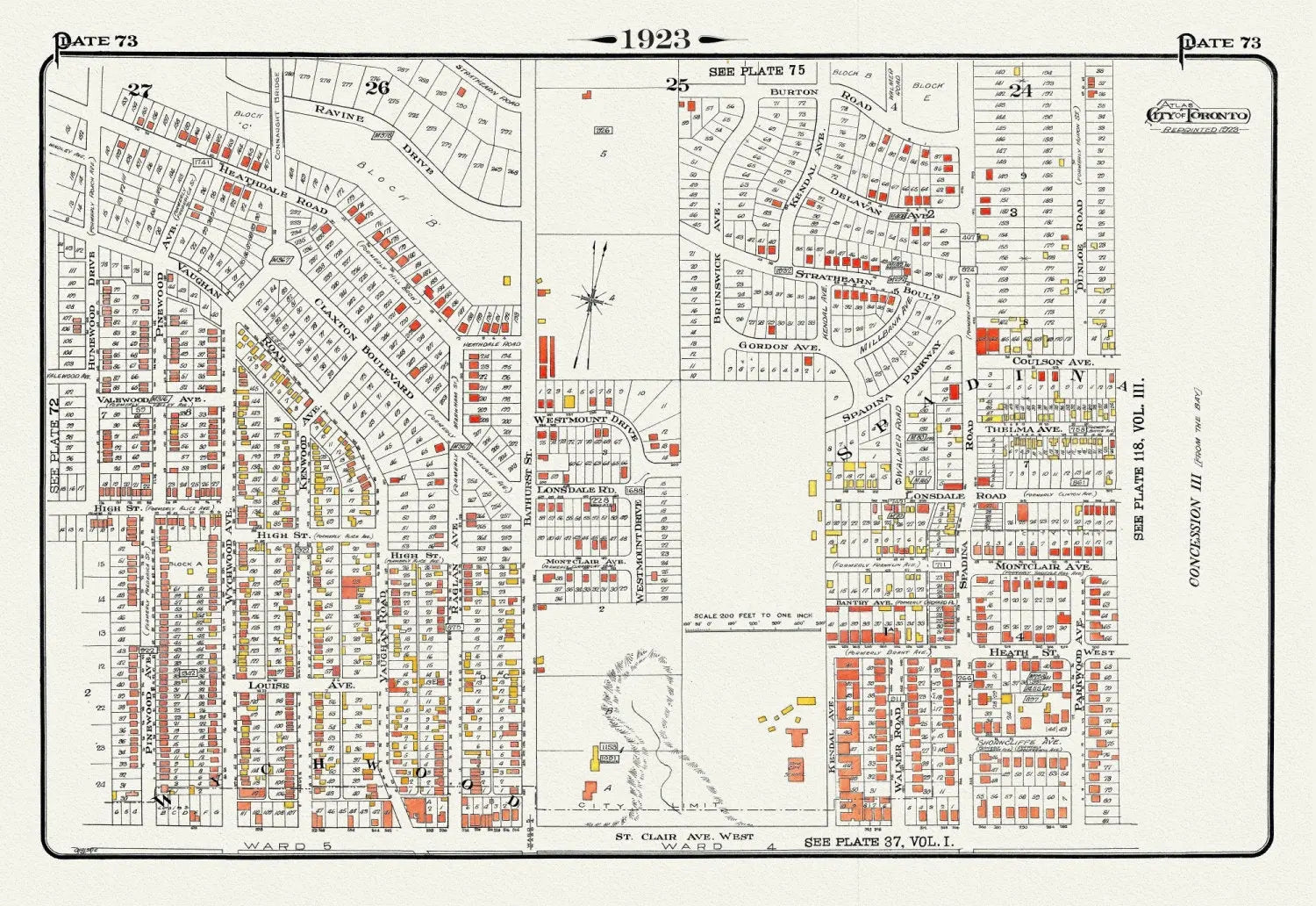 Plate 73, Toronto Uptown West, Wychwood North, 1923, Map on heavy cotton canvas, 18x27in. approx. - Image #1
