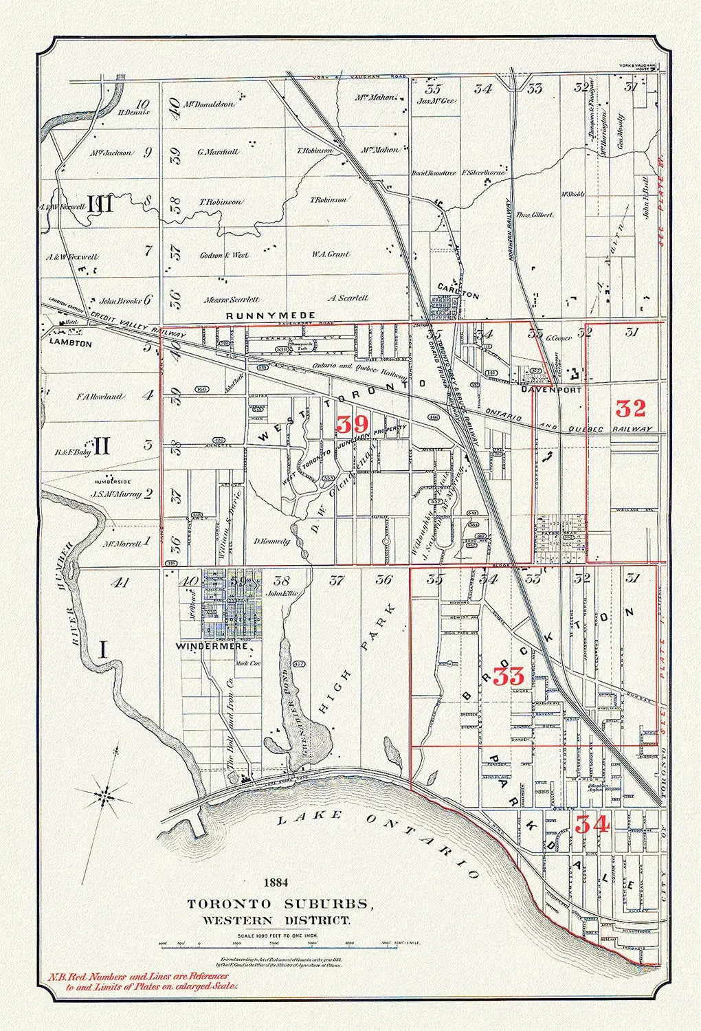 Toronto Suburbs, Western District, 1884, map on heavy cotton canvas, 20 x 30" or 50 x 75cm. approx. - Image #1