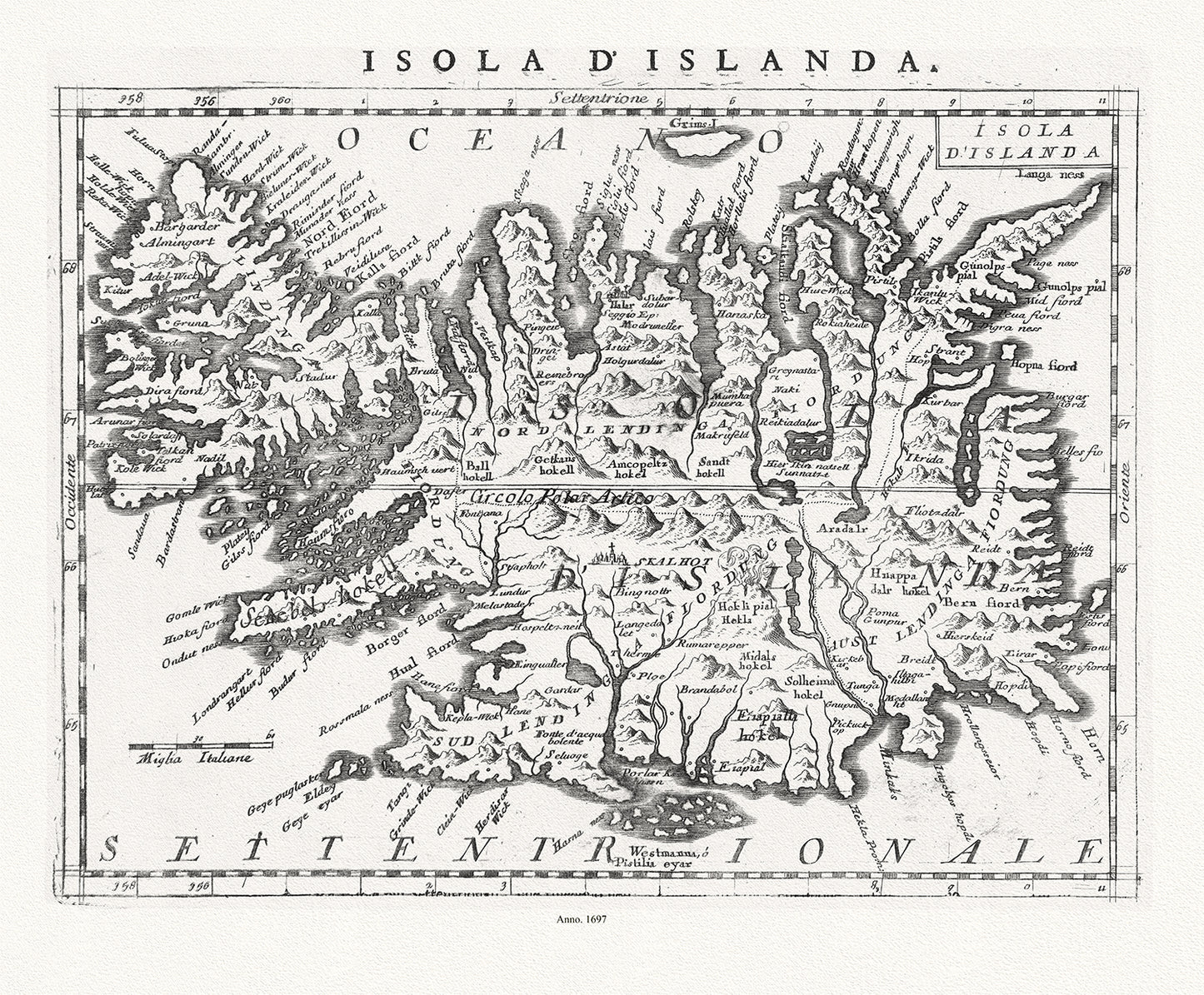 Atlantic Ocean: Iceland.Coronelli, Vincenzo,  Isola d' Islanda, 1697