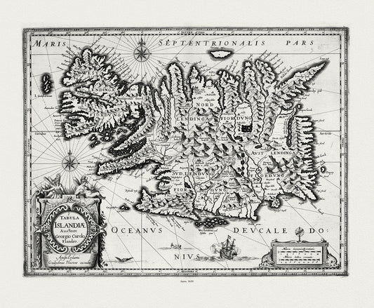Atlantic Ocean:   Iceland, Tabula Islandiae, 1630, Blaeu auth.