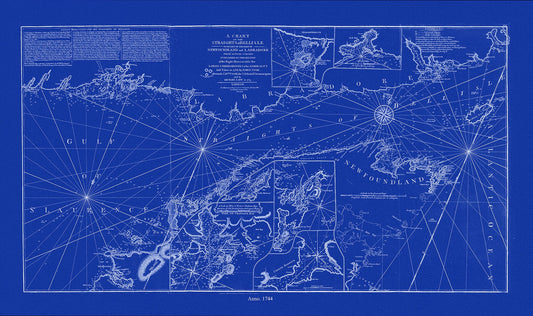 A chart of the Straights of Bell Isle with part of the coast of Newfoundland and Labradore, 1744, Cyanotype Ver. II - The Map Chest