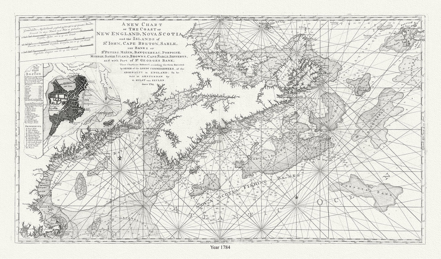 A new chart of the coast of New England, Nova Scotia, and the islands of St. John, Cape Breton, Sable, the banks of St. Peters, 1784, Keulen auth. - The Map Chest