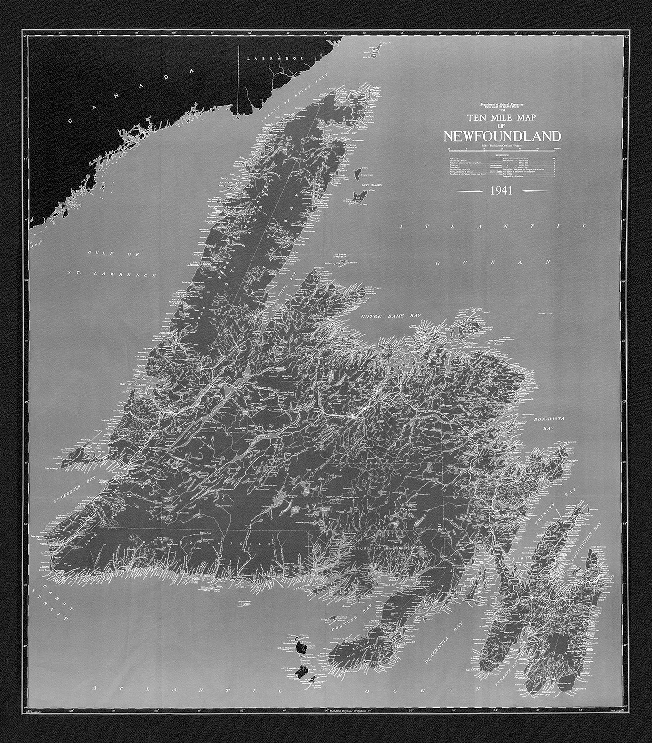 A Ten Mile Map of Newfoundland, 1941 Ver. BWI - The Map Chest