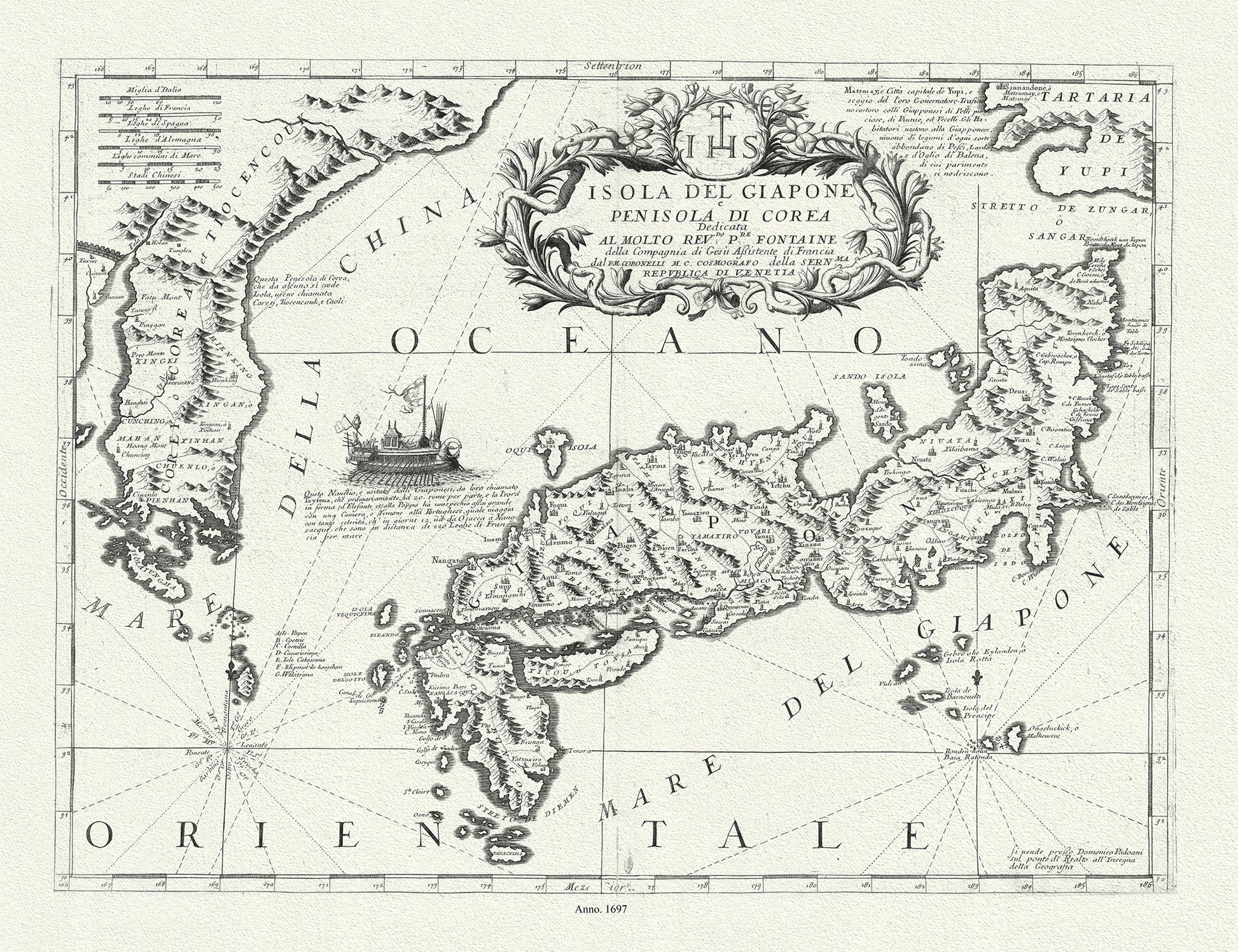 Asia: Japan: Coronelli et Accademia cosmografica degli Argonauti, Isola del Giapone e penisola de Corea, 1697 - The Map Chest