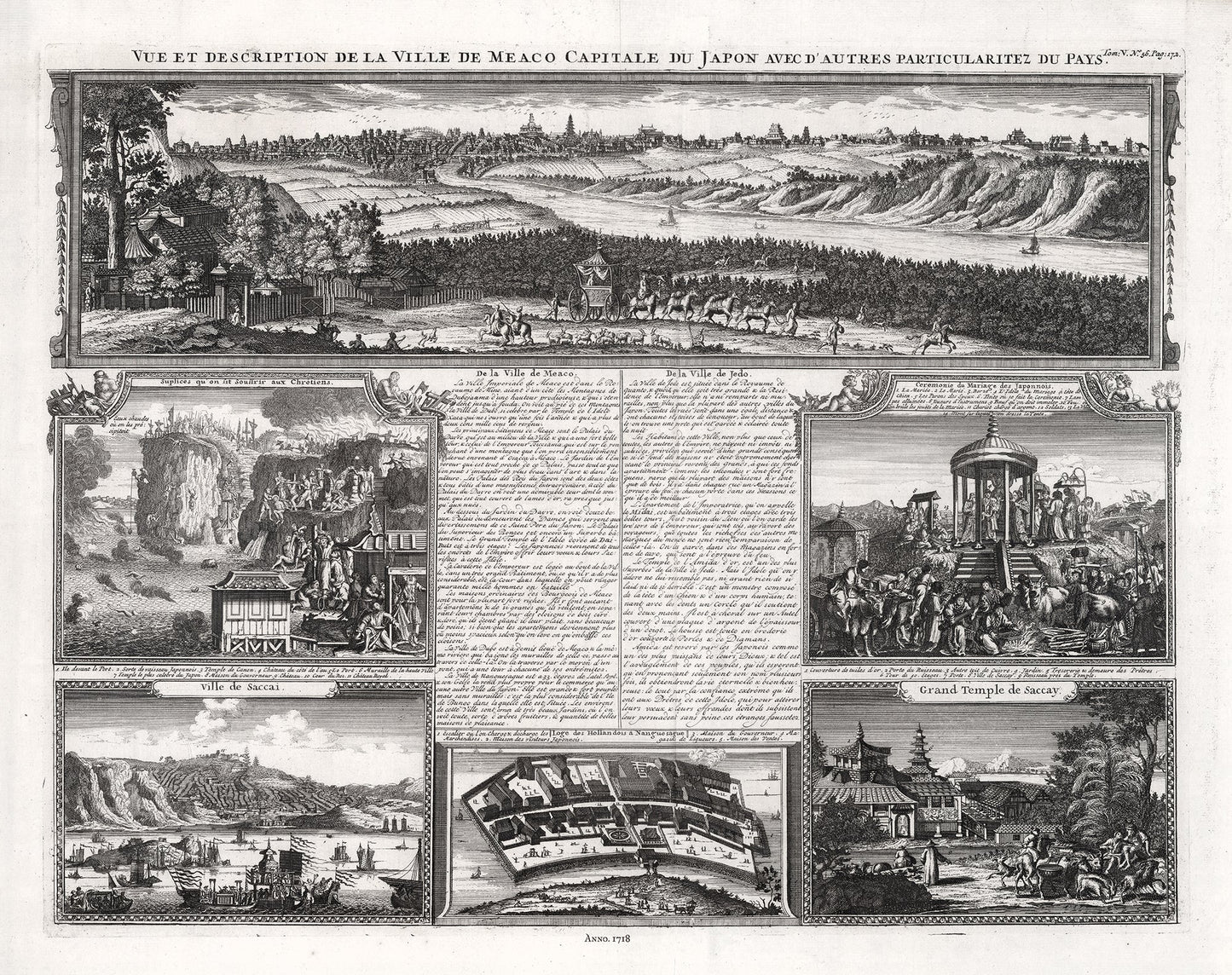Asia: Japan: Henri Chatelain - Tome V. No. 56. Page 172. Vue et description de la ville de Meaco capitale du Japon avec d'autres, 1718 - The Map Chest