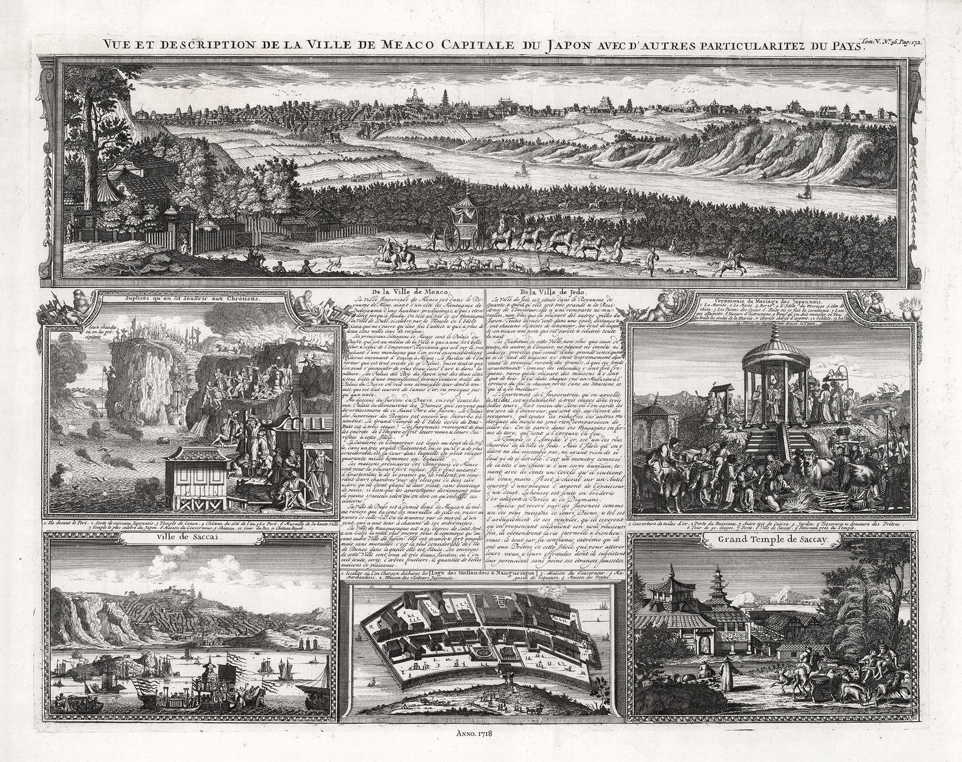 Asia: Japan: Henri Chatelain - Tome V. No. 56. Page 172. Vue et description de la ville de Meaco capitale du Japon avec d'autres, 1718 - The Map Chest