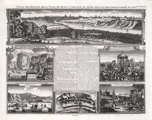 Asia: Japan: Henri Chatelain - Tome V. No. 56. Page 172. Vue et description de la ville de Meaco capitale du Japon avec d'autres, 1718 - The Map Chest
