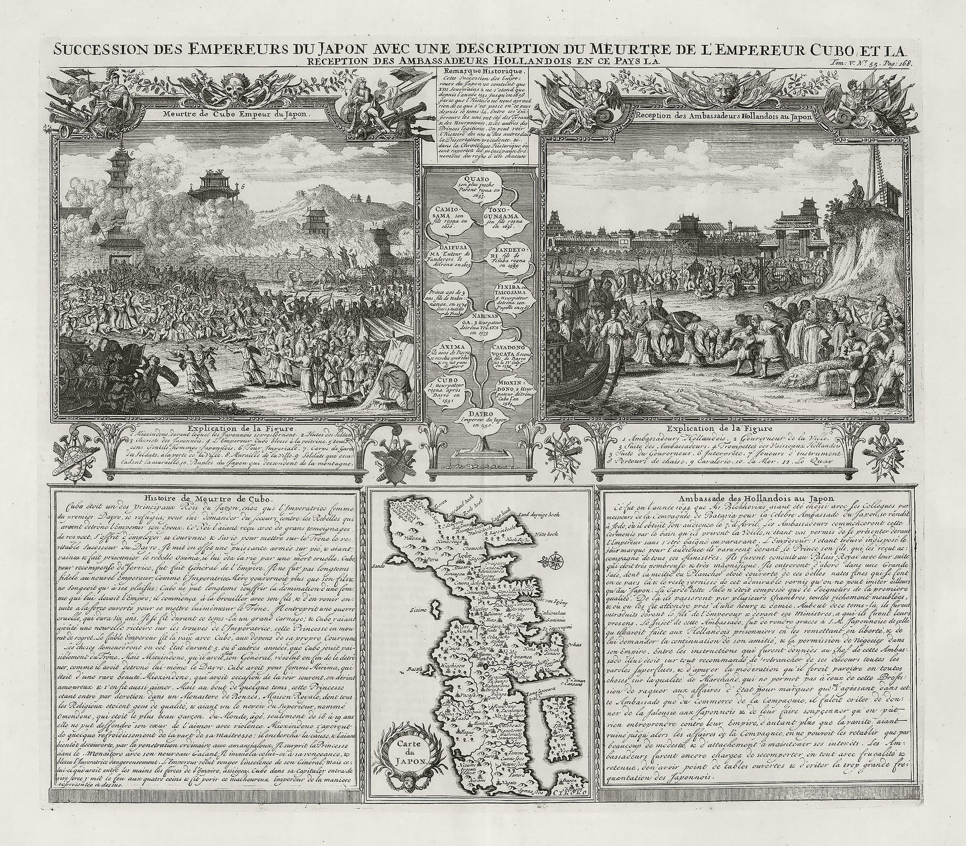 Asia: Japan: Henri Chatelaine - Tome V. No.55. Page 168. Succession des empereurs du Japon - 1718 - The Map Chest