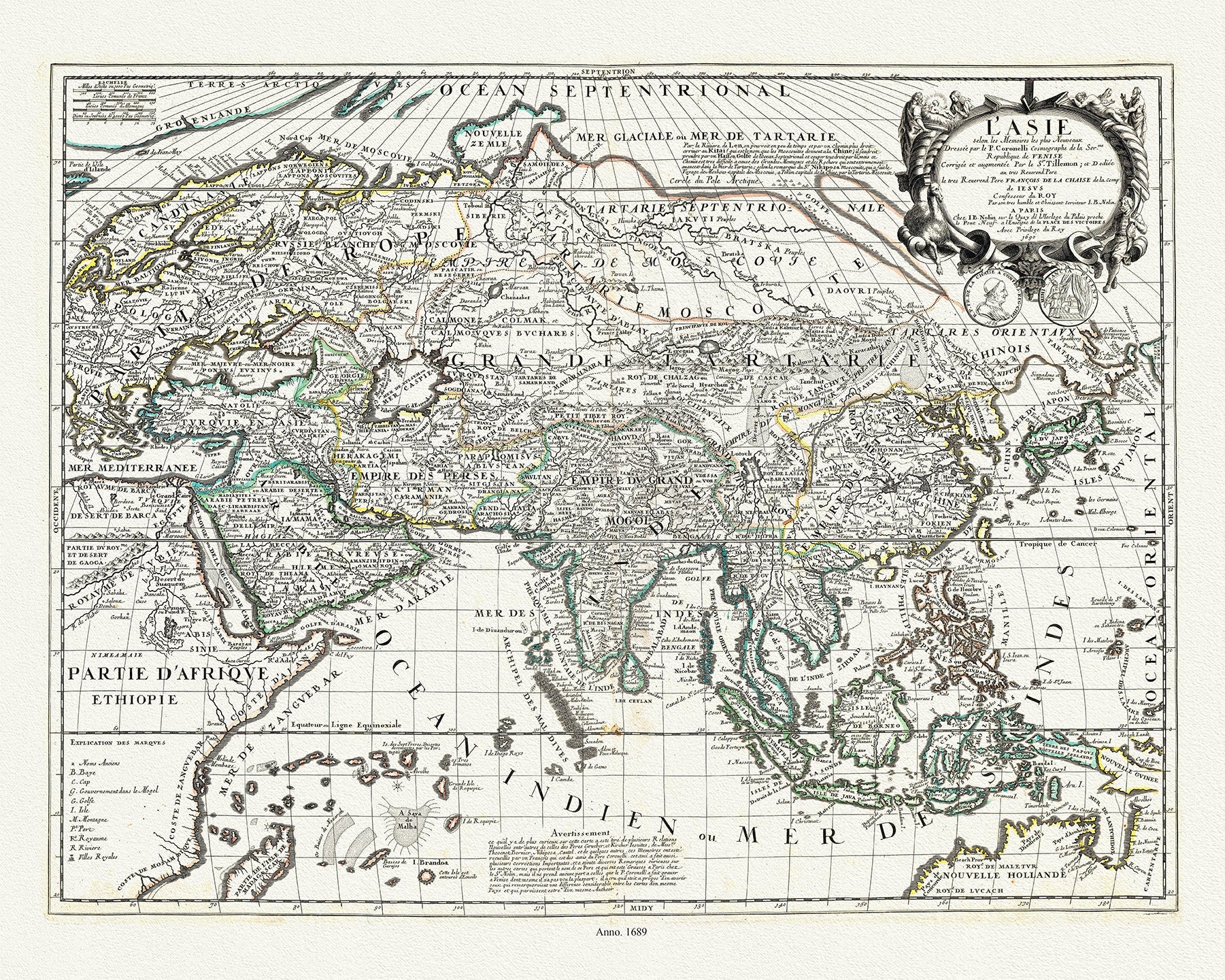 Asia: L'Asie selon les Memoires les plus Nouveaux, 1689, Nolin auth. - The Map Chest