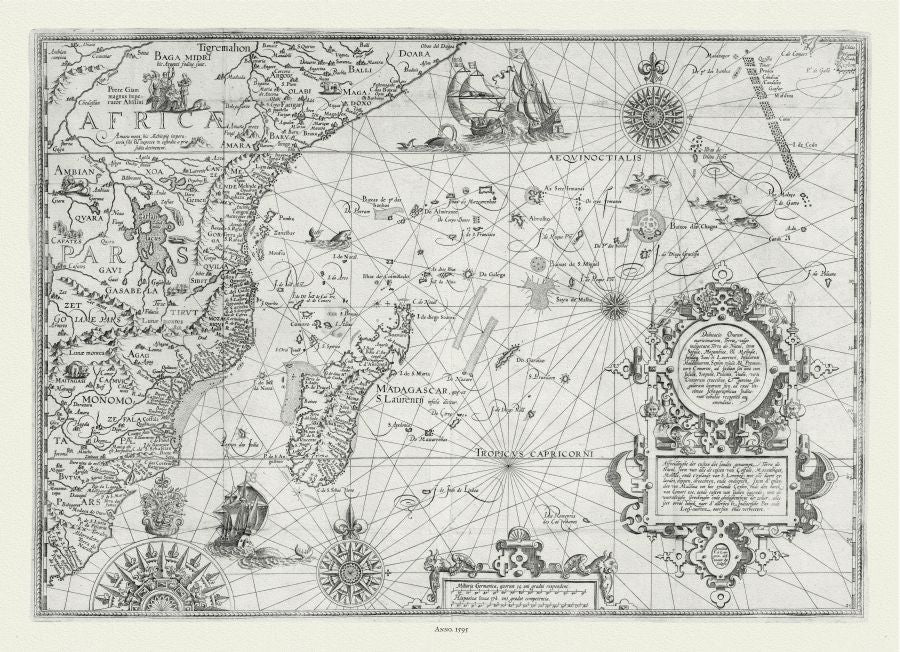 Asia: Linschoten, Indian Ocean, Delineatio Orarum maritimarum, Terra Vulgo Indigetata Terra do Naral, , Mozambicae, 1595 - The Map Chest