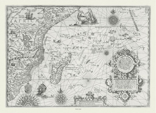 Asia: Linschoten, Indian Ocean, Delineatio Orarum maritimarum, Terra Vulgo Indigetata Terra do Naral, , Mozambicae, 1595 - The Map Chest
