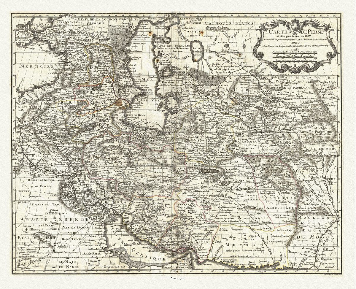 Asia Minor, Carte de Perse, 1724, de'Lisle auth., Persia Iran - The Map Chest