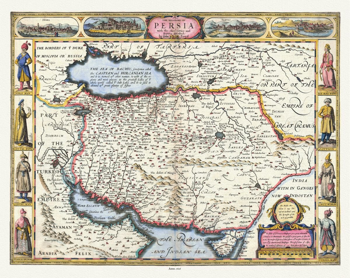 Asia Minor: The Kingdome of Persia with the chief cities and habites described,1626, Speed auth. - The Map Chest