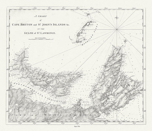 Atlantic Canada: A chart of Cape Breton and St. John's Islands &c. in the gulph of St. Lawrence, Des Barres auth.,1781 - The Map Chest