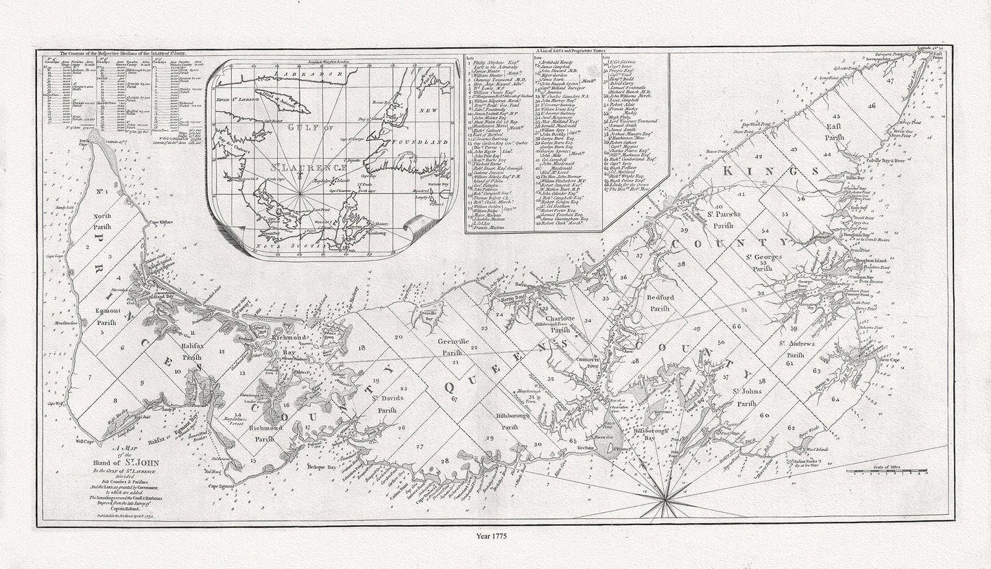 Atlantic Canada: A map of the Island of St. John in the Gulf of St. Laurence divided into counties & parishes.Holland, 1775 - The Map Chest