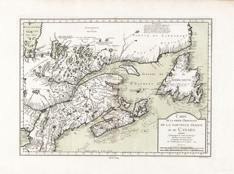 Atlantic Canada: Bellin, Carte de la partie Orientale (ou du Canada), 1744 - The Map Chest