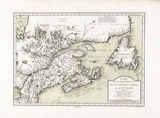 Atlantic Canada: Bellin, Carte de la partie Orientale (ou du Canada), 1744 - The Map Chest