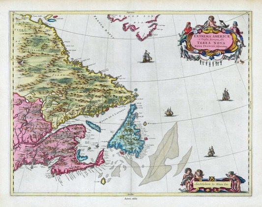 Atlantic Canada: Blaue, Maritimes,1665 - The Map Chest