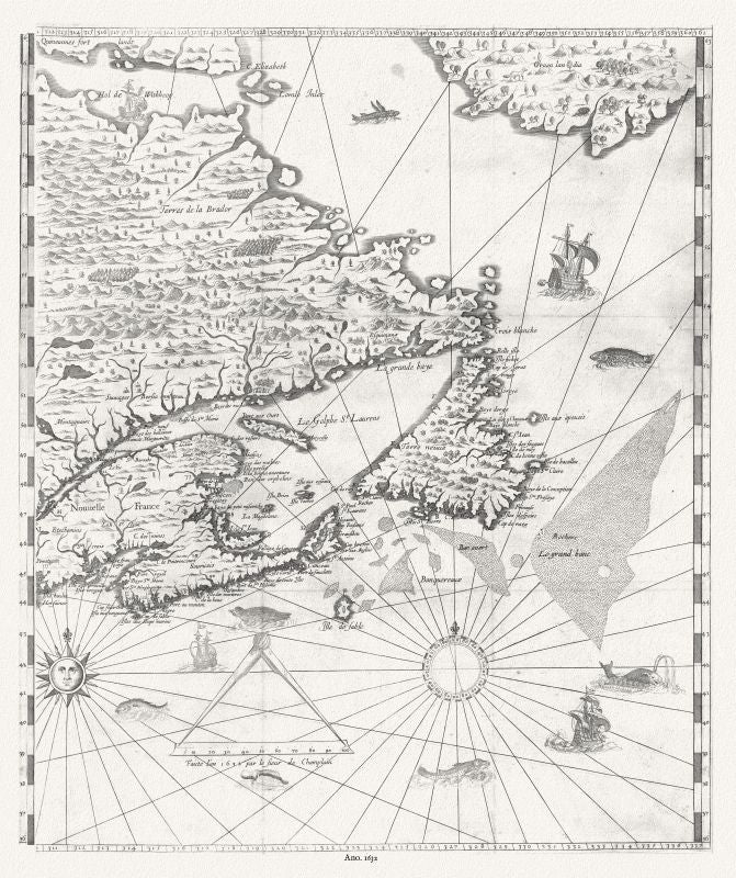 Atlantic Canada: Carte de la Nouvelle - France, 1632, Champlain auth. - The Map Chest