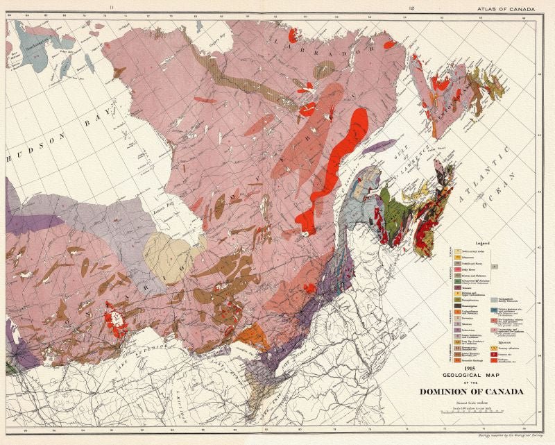 Atlantic Canada: Geological map of the Dominion of Canada, Easter Sheet, 1915, Chalifour auth. - The Map Chest
