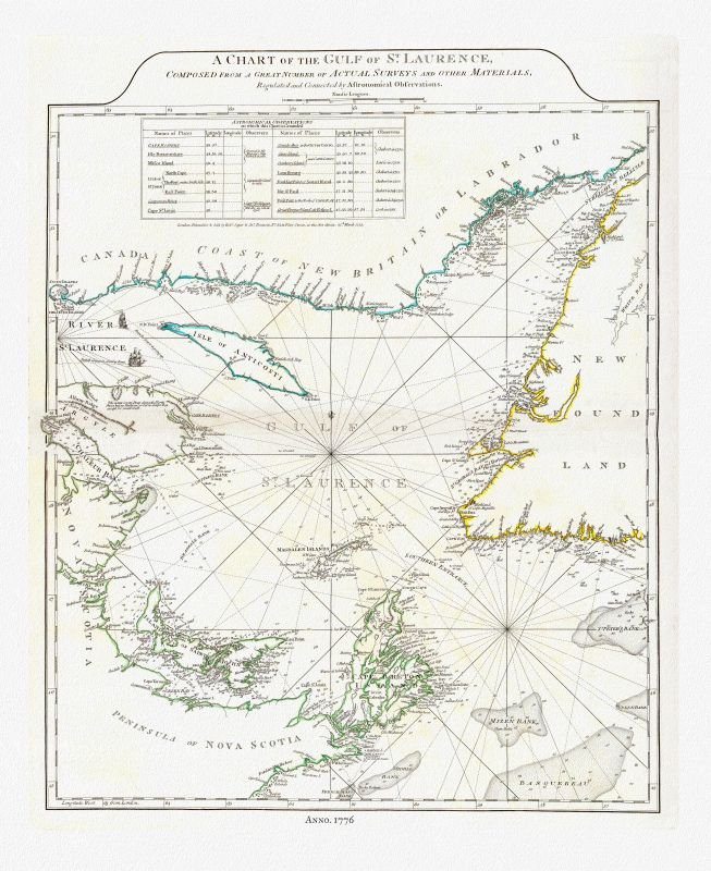 Atlantic Canada: Jefferys, A Chart Of The Gulf Of St. Laurence, 1776 - The Map Chest