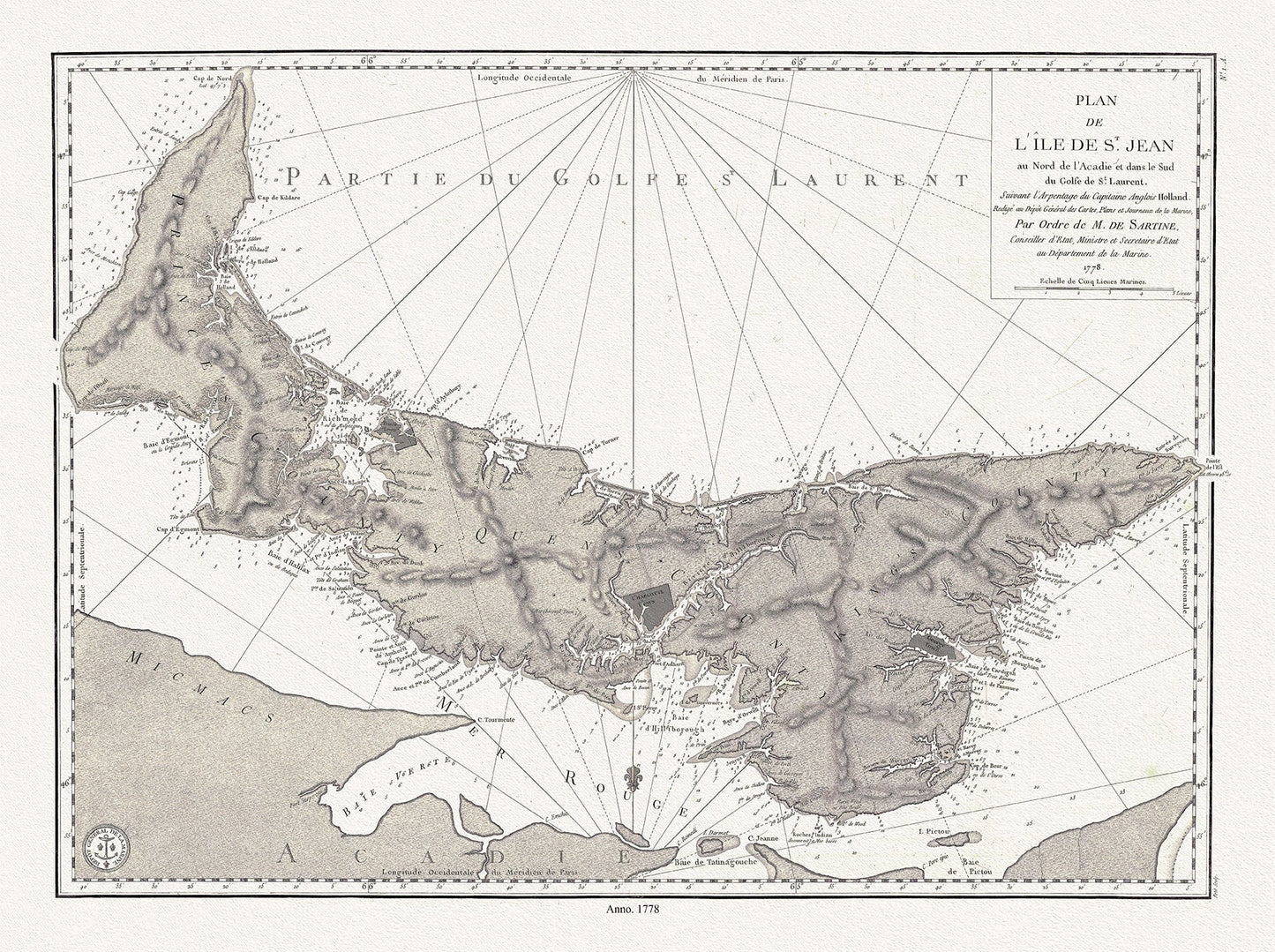 Atlantic Canada: Plan de l'île de St. Jean au nord de l'Acadie et dans le sud du golfe de St. Laurent, Holland et Sartine auths., 1778 - The Map Chest