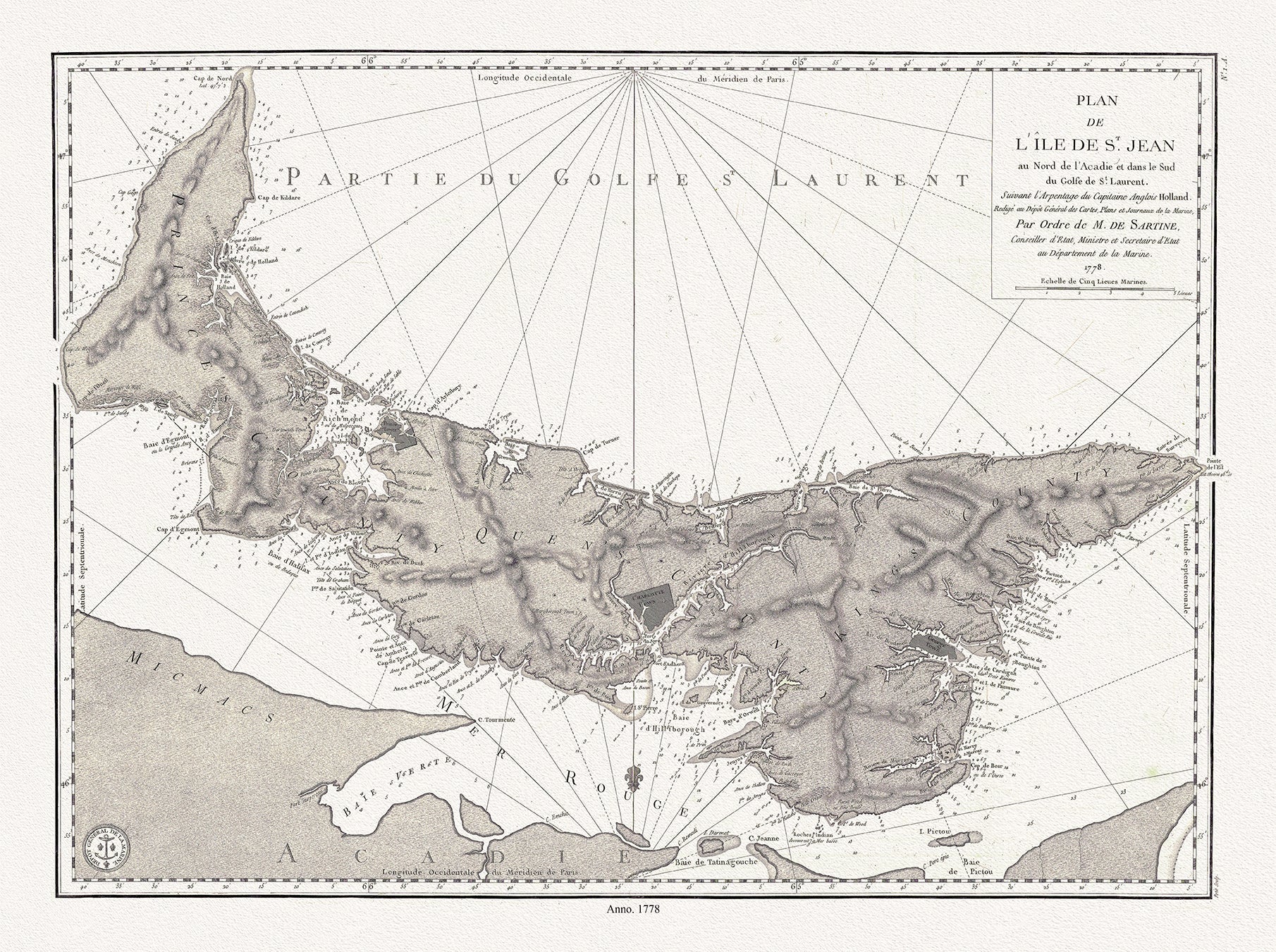Atlantic Canada: Plan de l'île de St. Jean au nord de l'Acadie et dans le sud du golfe de St. Laurent, Holland et Sartine auths., 1778 - The Map Chest