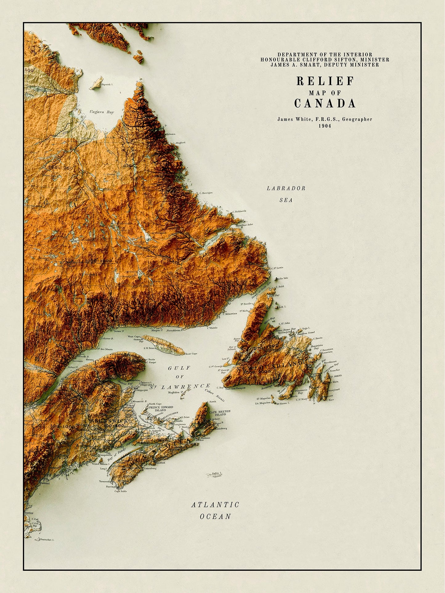 Atlantic Canada: Relief Map of Atlantic Canada, 1924 Ver. III - The Map Chest