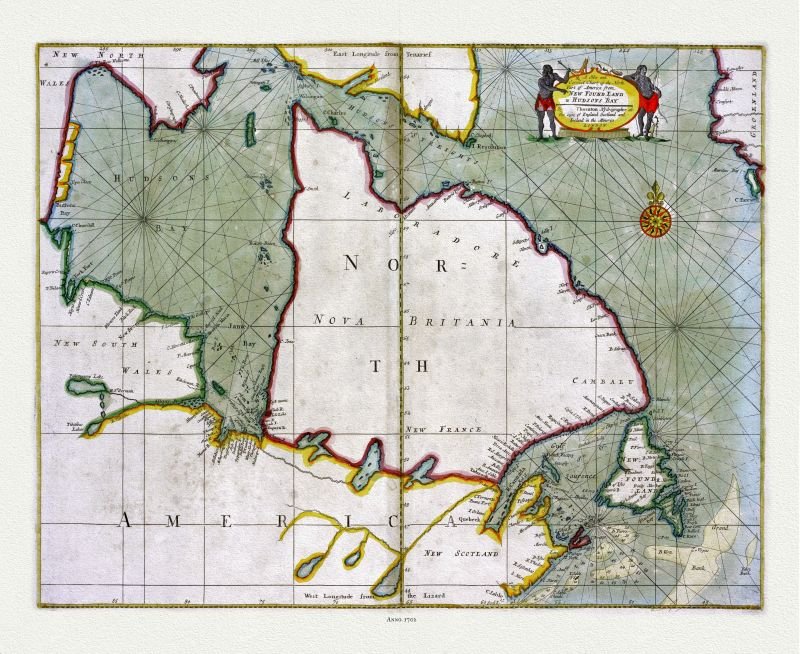 Atlantic Canada: Thornton, A New and Correct Chart of the North Part of the America from NEW FOUND LAND to HUDSONS BAY - 1702 - The Map Chest