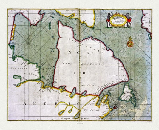 Atlantic Canada: Thornton, A New and Correct Chart of the North Part of the America from NEW FOUND LAND to HUDSONS BAY - 1702 - The Map Chest