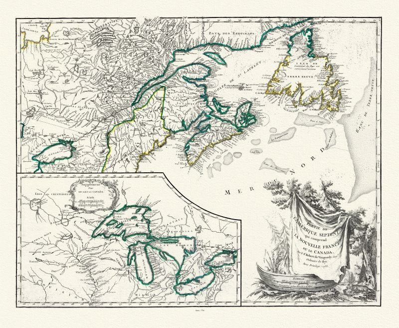 Atlantic Canada: Vaugondy et Haussard, Partie de l'Amérique septent qui comprend la Nouvelle France ou le Canada, 1786 - The Map Chest
