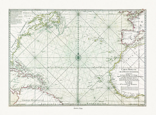 Atlantic Ocean: Bellin, Carte Reduite de l'Ocean Occidental, 1744 - The Map Chest