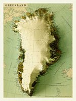 Atlantic Ocean: Greenland, A Geographical Map in High Relief - The Map Chest