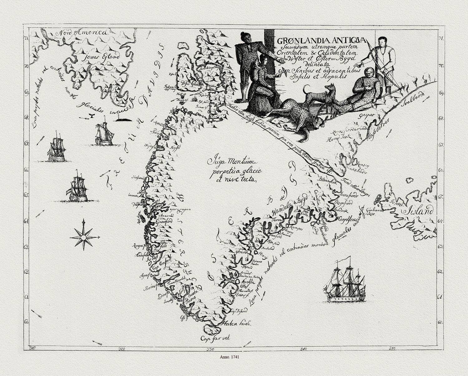 Atlantic Ocean: Greenland: Gronlandia Antiqua Secundum utramque partem Orientalem & Occidentalem, 1741 - The Map Chest